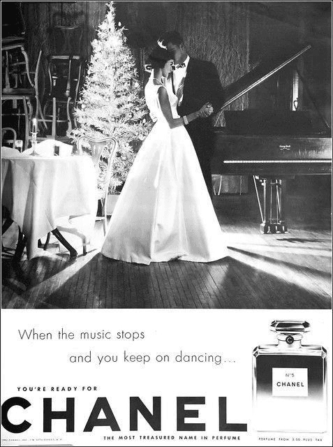 Chanel ad with phrase 'and you keep on dancing'.