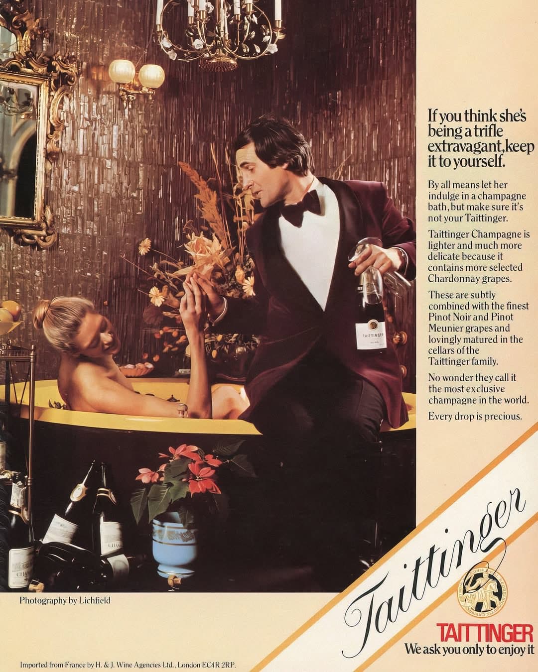 Taittinger ad with copy about extravagance.