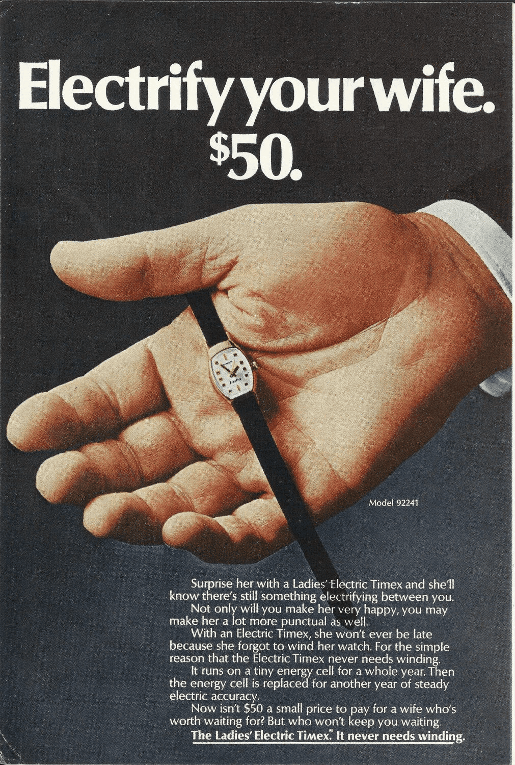 Vintage Timex ad with a sexist message.