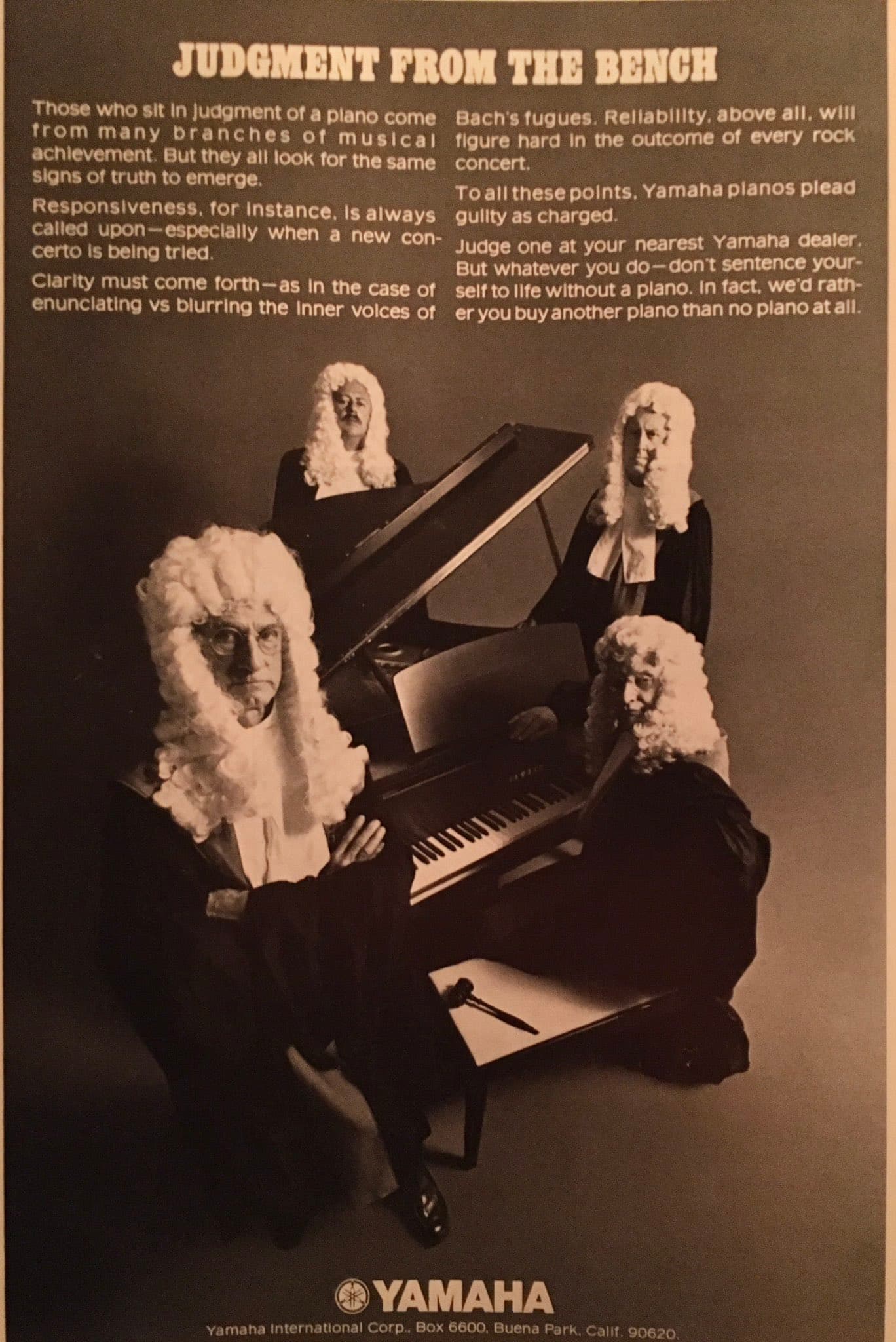 Yamaha piano ad about expert musician standards.