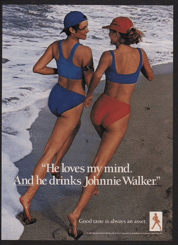 Vintage Johnnie Walker ad on the beach.